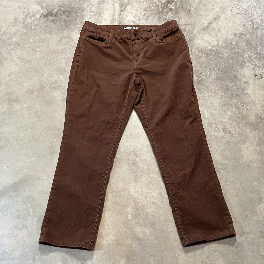 Lands‎ End Corduroy Pants Womens sz 14 Brown Mid Rise Classic Cotton Blend Basic